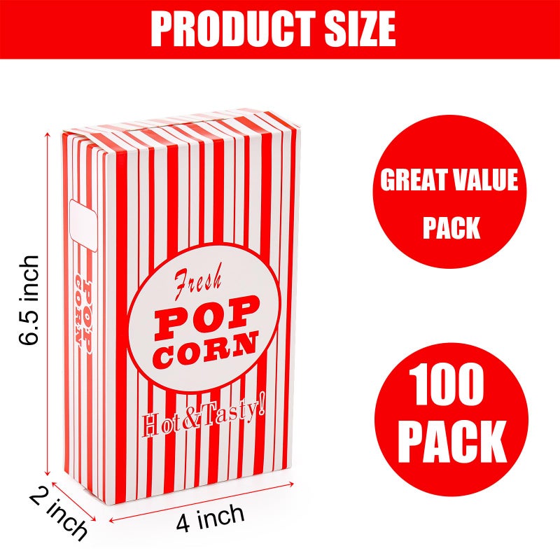 Bekith 100 Pack Paper Popcorn Boxes, Close-Top Popcorn Containers Cups Bucket for Movie Party and Theater Night - Image 2